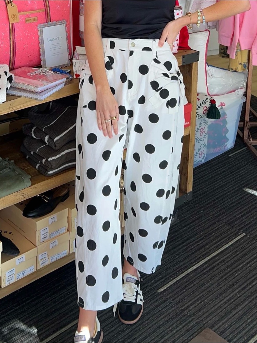 Polka Dot Wide-Leg Pants in White & Black